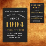 30th Birthday 1994 Black Gold Elegant Chic Invitation<br><div class="desc">For those celebrating their birthday we have the ideal birthday party invitation card. The elegant background with a gold design is simple and chic. Easily customise the text to the front and the rear of this birthday invitation card using the template provided. Part of the setting standards range of cards,...</div>