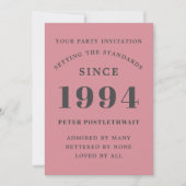 30th Birthday 1994 Pink Grey Elegant Chic Invitation (Front)