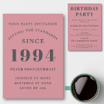 30th Birthday 1994 Pink Grey Elegant Chic Invitation<br><div class="desc">For those celebrating their birthday we have the ideal birthday party invitation card. The elegant pink background with a grey design is simple and chic. Easily customise the text to the front and the rear of this birthday invitation card using the template provided. Part of the setting standards range of...</div>