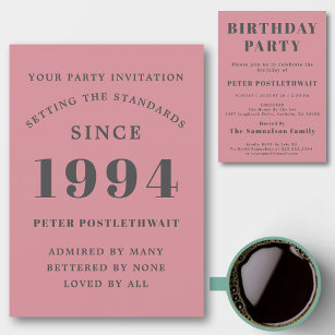30th Birthday 1994 Pink Grey Elegant Chic Invitation