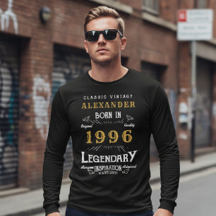30th Birthday 1996 Add Name Black Gold Legendary T-Shirt