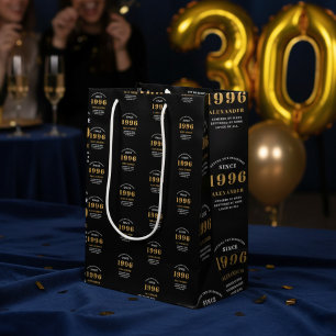 30th Birthday 1996 Black Gold Chic Elegant Medium Gift Bag