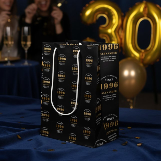 30th Birthday 1996 Black Gold Chic Elegant Medium Gift Bag (Born 1996 gift bag. Background out of focus.
)