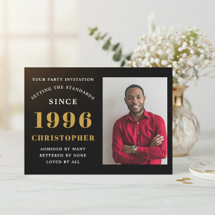 30th Birthday 1996 Black Gold Personalized Photo Invitation