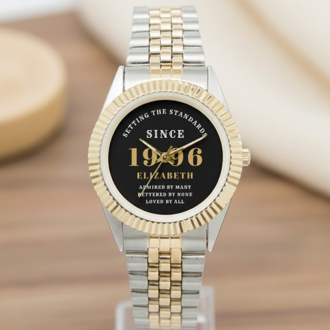 30th Birthday 1996 Elegant Black White Chic Watch (Born 1996 Birthday watch. Background out of focus.)