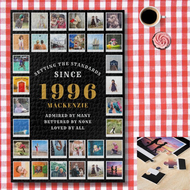 30th Birthday 1996 Family Memories Photo Collage  Jigsaw Puzzle (1996 Jigsaw photo template. Checked tablecloth background)