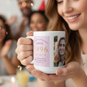 30th Birthday 1996 Pink Grey Add Name Photo Large Coffee Mug