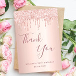 30th birthday 30 rose gold drips glamourous thank you card<br><div class="desc">A thank you card for a 30th birthday. A rose gold faux metallic looking background colour. With drips, paint drip look. On front large dark rose gold coloured hand lettered script and the text: Thank You, your text, title and a date. Back: Template for Your thank you note and name....</div>