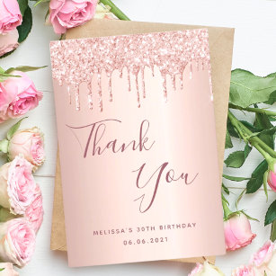 30th birthday 30 rose gold drips glamourous thank you card