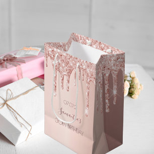 30th birthday 30 rose gold glitter drips medium gift bag