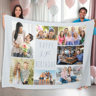 30th Birthday 7 Photo Dusty Blue Fleece Blanket