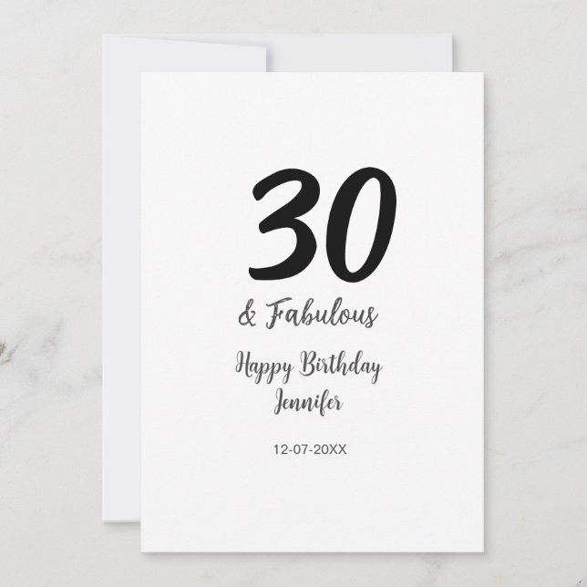 30th birthday add name date year black  card (Front)