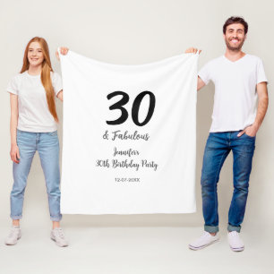 30th birthday add name date year black  fleece blanket