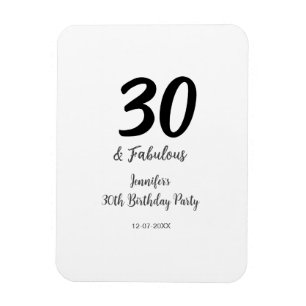 30th birthday add name date year black magnet