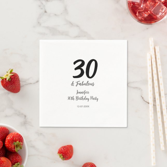 30th birthday add name date year black  napkin (Insitu)