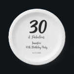 30th birthday add name date year black  paper plate<br><div class="desc">editable design</div>