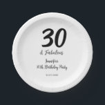 30th birthday add name date year black  paper plate<br><div class="desc">editable design</div>