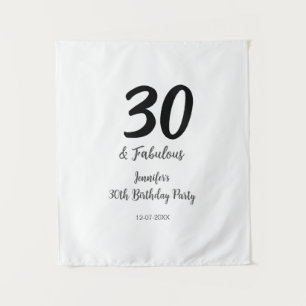 30th birthday add name date year black tapestry