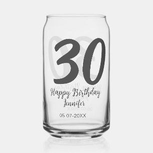 30th birthday add name date year black template can glass