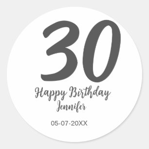 30th birthday add name date year black template  classic round sticker