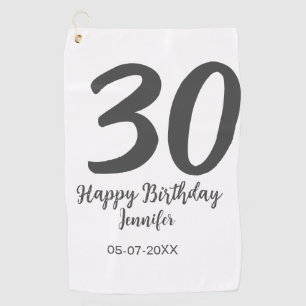 30th birthday add name date year black template golf towel