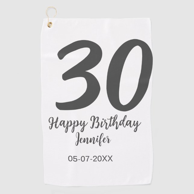 30th birthday add name date year black template  golf towel (Front)