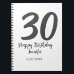 30th birthday add name date year black template  notebook<br><div class="desc">editable design</div>