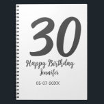 30th birthday add name date year black template  notebook<br><div class="desc">editable design</div>