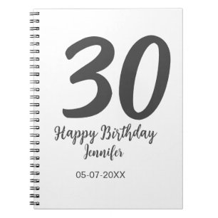 30th birthday add name date year black template  notebook
