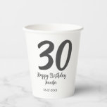 30th birthday add name date year black template  paper cups<br><div class="desc">editable design</div>