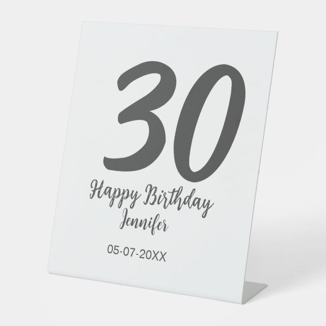30th birthday add name date year black template  pedestal sign (Front)