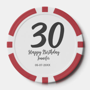 30th birthday add name date year black template  poker chips