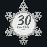 30th birthday add name date year black template  snowflake pewter christmas ornament<br><div class="desc">editable design</div>