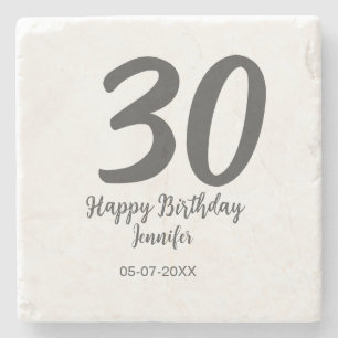 30th birthday add name date year black template  stone coaster
