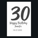 30th birthday add name date year black template  table number<br><div class="desc">editable design</div>