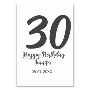 30th birthday add name date year black template  table number