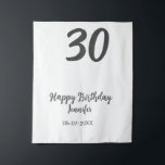 30th birthday add name date year black template  tapestry<br><div class="desc">editable design</div>