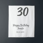 30th birthday add name date year black template  tapestry<br><div class="desc">editable design</div>