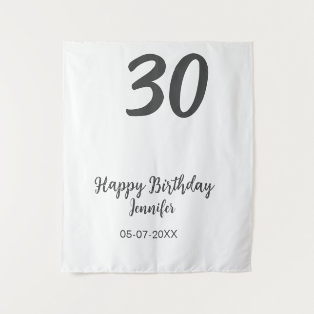 30th birthday add name date year black template  tapestry (Front)