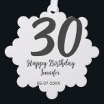 30th birthday add name date year black template  tree decoration card<br><div class="desc">editable design</div>