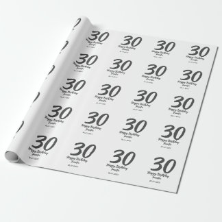 30th birthday add name date year black template wrapping paper