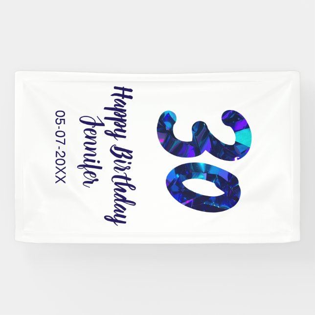 30th birthday add name date year blue sparkle  banner (Horizontal)
