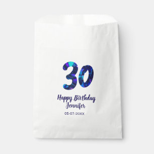 30th birthday add name date year blue sparkle favour bags