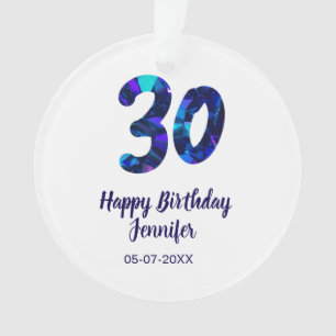 30th birthday add name date year blue sparkle  ornament