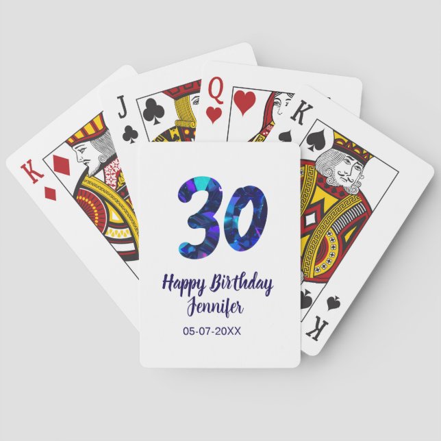 30th birthday add name date year blue sparkle  playing cards (Back)
