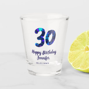 30th birthday add name date year blue sparkle  shot glass