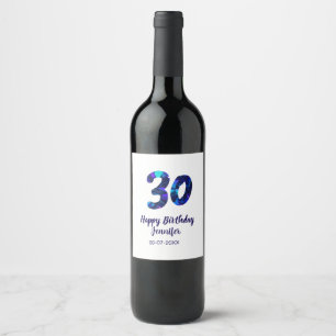 30th birthday add name date year blue sparkle wine label
