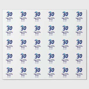 30th birthday add name date year blue sparkle  wrapping paper