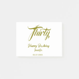 30th birthday add name date year gold template thi post-it notes