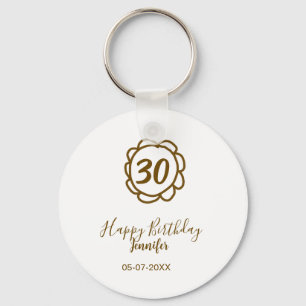 30th birthday add name date year golden flower tex key ring
